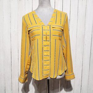 Express XS Top Blouse Mustard Yellow Stripe Minimalist Preppy Academia Retro Mod